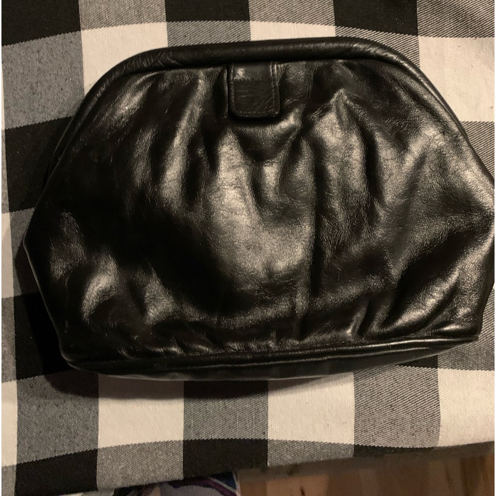 Anne Klein Vintage Black Leather Crossbody/Shoulder Convertible Clutch 10x8